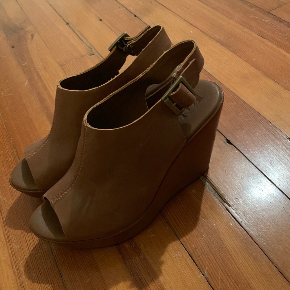 Brown leather wedges